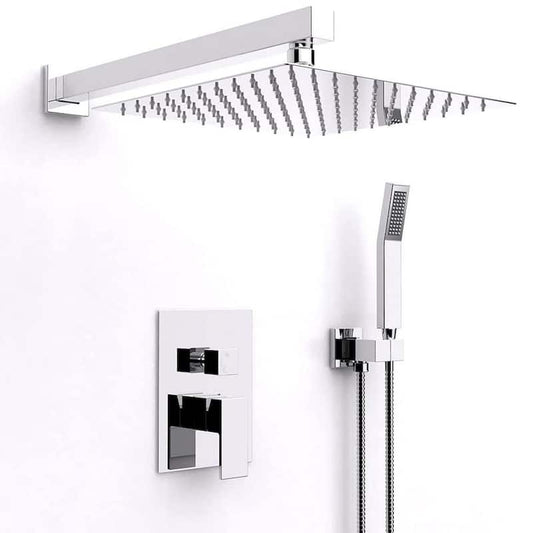 1-Spray Patterns 10 in. Wall Mount Dual Shower Heads with Rough-In Valve Body and Trim in Chrome Plated