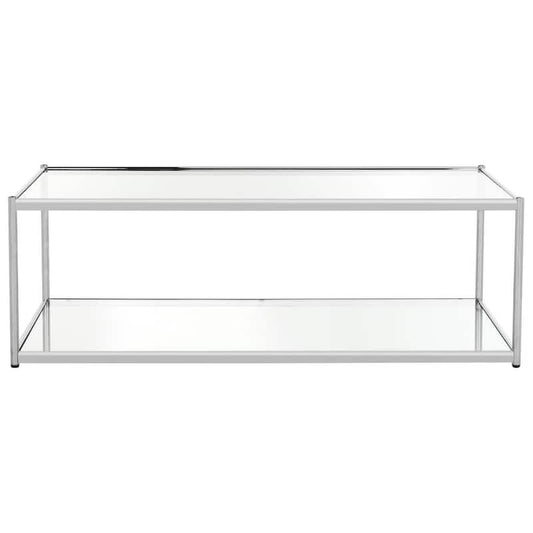 Zola 52 in. Chrome/Clear Large Rectangle Glass Coffee Table with Shelf