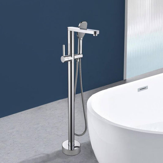 1-Handle Freestanding Floor Mount Tub Faucet Bathtub Filler with Hand Shower in Chrome