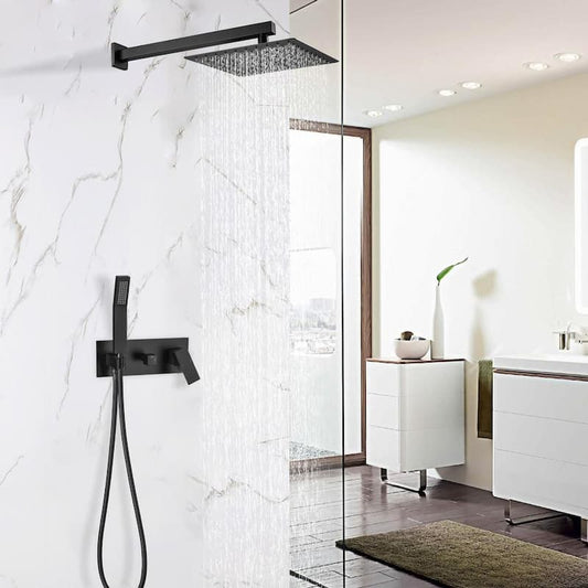 1-Spray Patterns with 10 in. Wall Mount Brass Dual Shower Heads in Matte Black